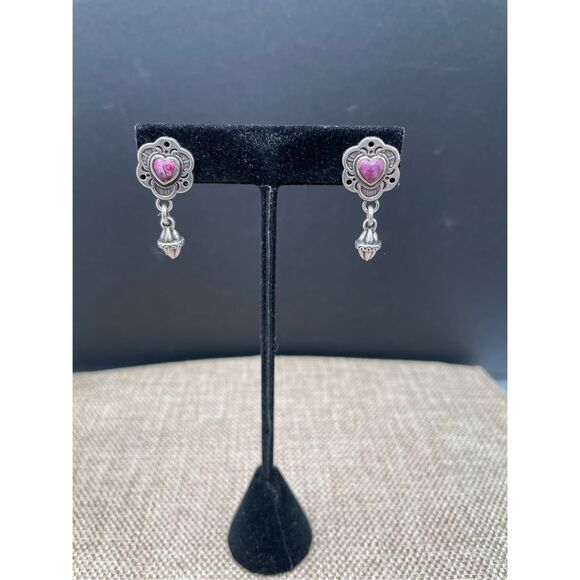 Brighton Purple Heart Dangle Drop Pierced Earrings 925 - Picture 1 of 7